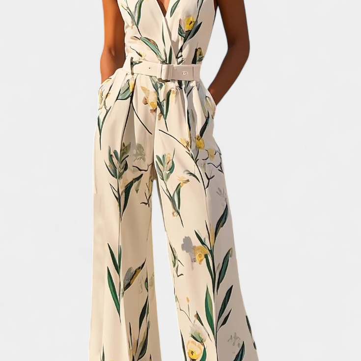 Salopette Slara Mono Longue de Vacances avec Décolleté en V et Ceinture Ajustable