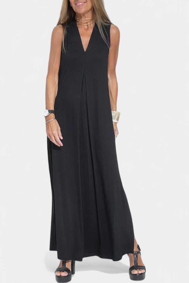 Robe Maxi Felisa Sans Manches en Couleur Unie et Silhouette Élégante