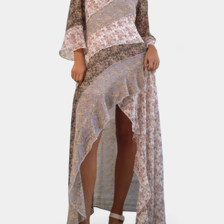 Ruth Robe Longue Fleurie avec Manches 3/4 et Volants