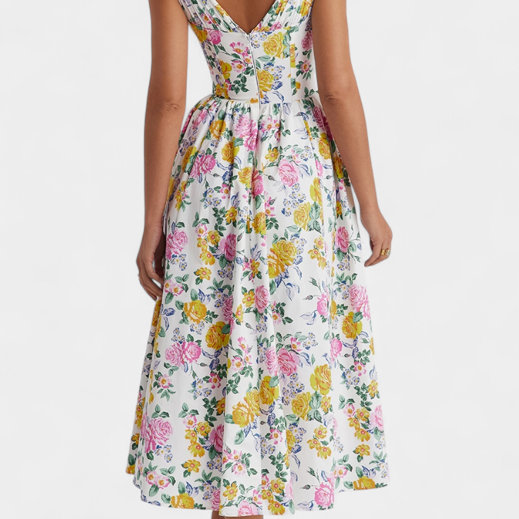 Robe Midi Margie à Décolleté en V et Imprimé Floral Romantique