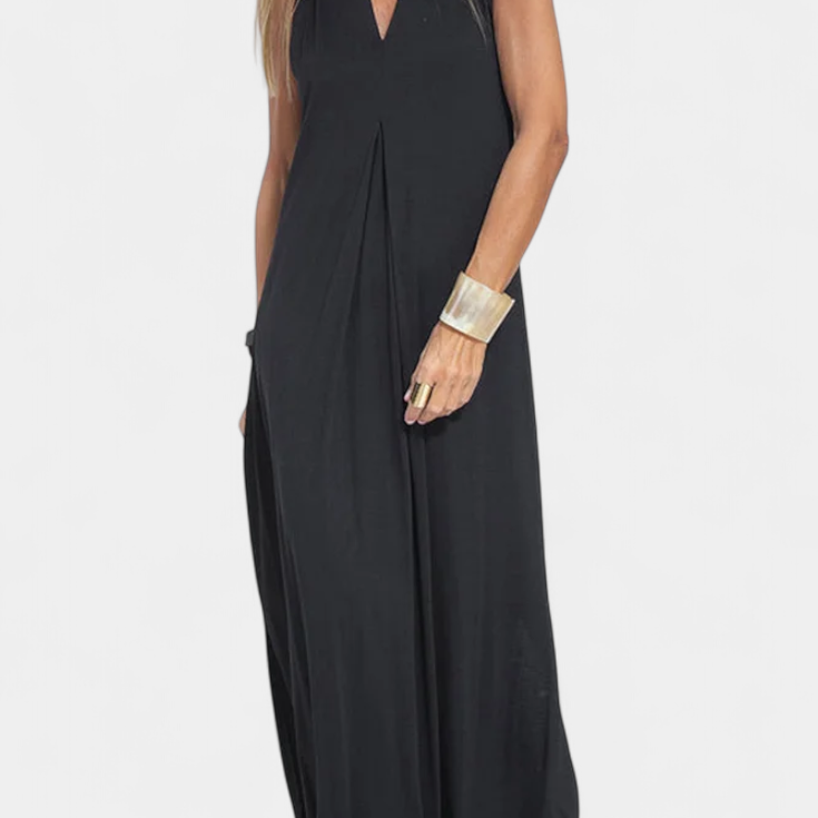 Robe Maxi Felisa Sans Manches en Couleur Unie et Silhouette Élégante