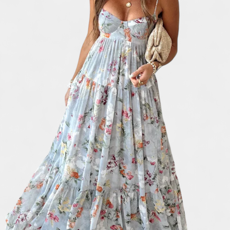 Neha Robe Fleurie avec Dos Ouvert et Fines Bretelles