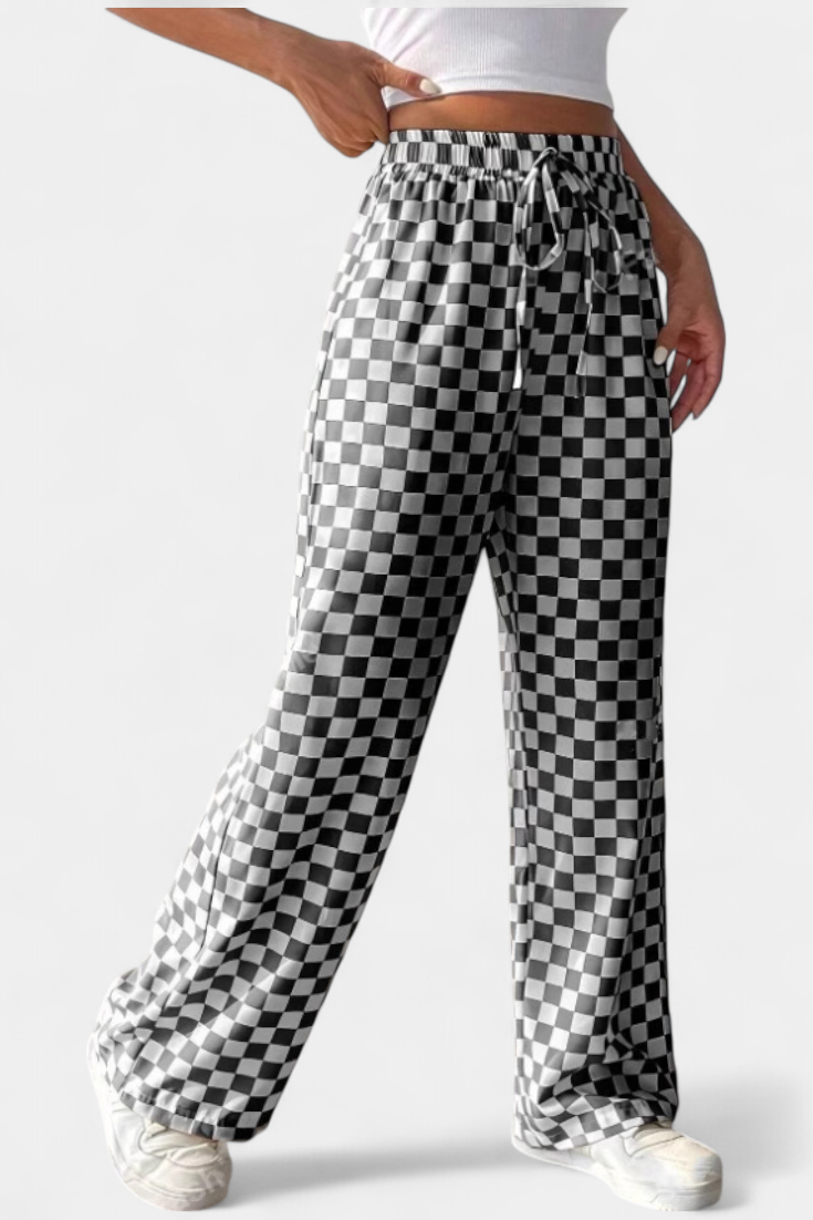 Hilaria Pantalons à Jambes Larges à Imprimé Carreaux