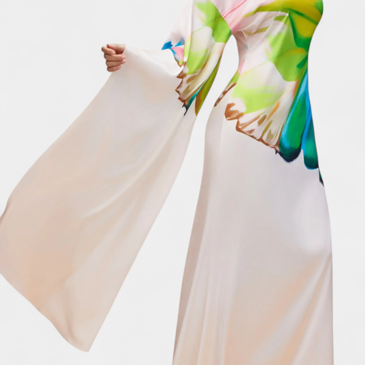 Robe Longue Asymétrique Beryl à Une Seule Manche avec Imprimé Moderne