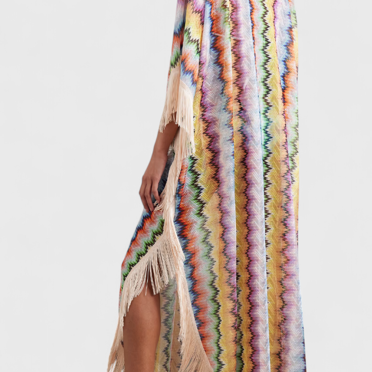 Kaftan Imelda en Crochet avec Franges Décoratives et Coupe Ample