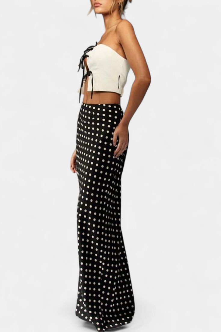 Jupe Longue Ajustée en Viscose à Imprimé à Pois