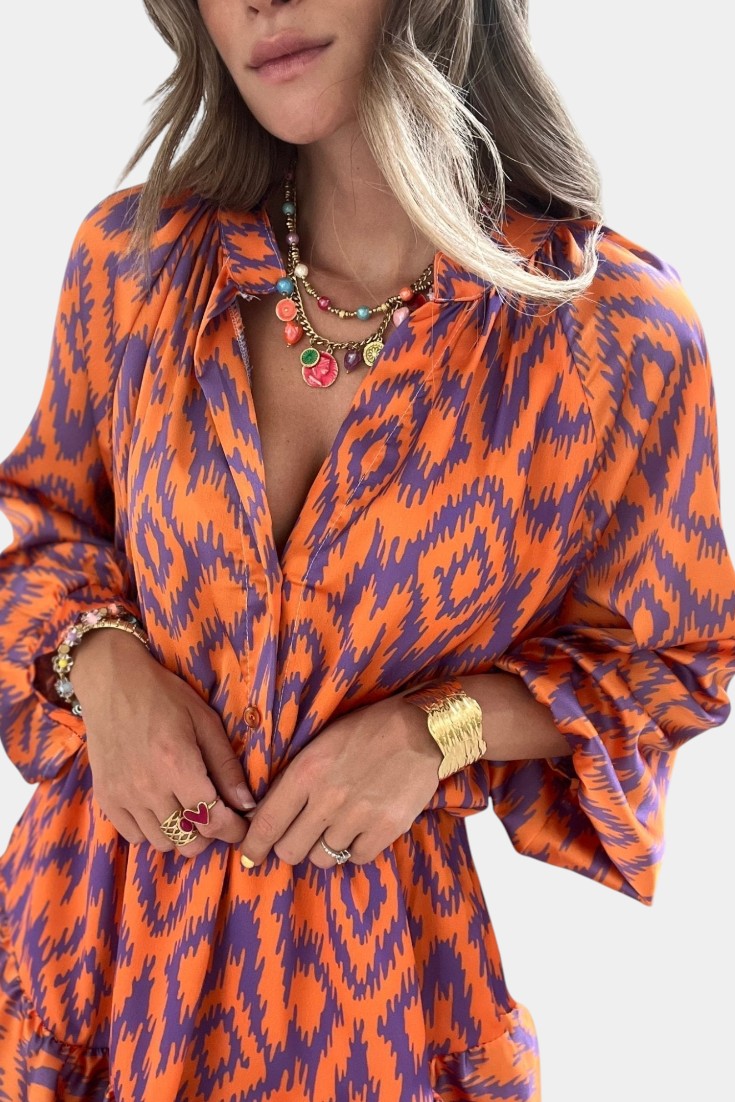 Yasmine Mono Mini avec Volants et Imprimé Ikat